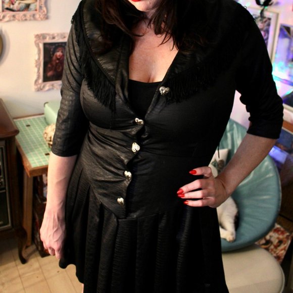 Western Cowgirl Snake Fringe Mini Dress with Heart Buttons - Picture 5 of 5